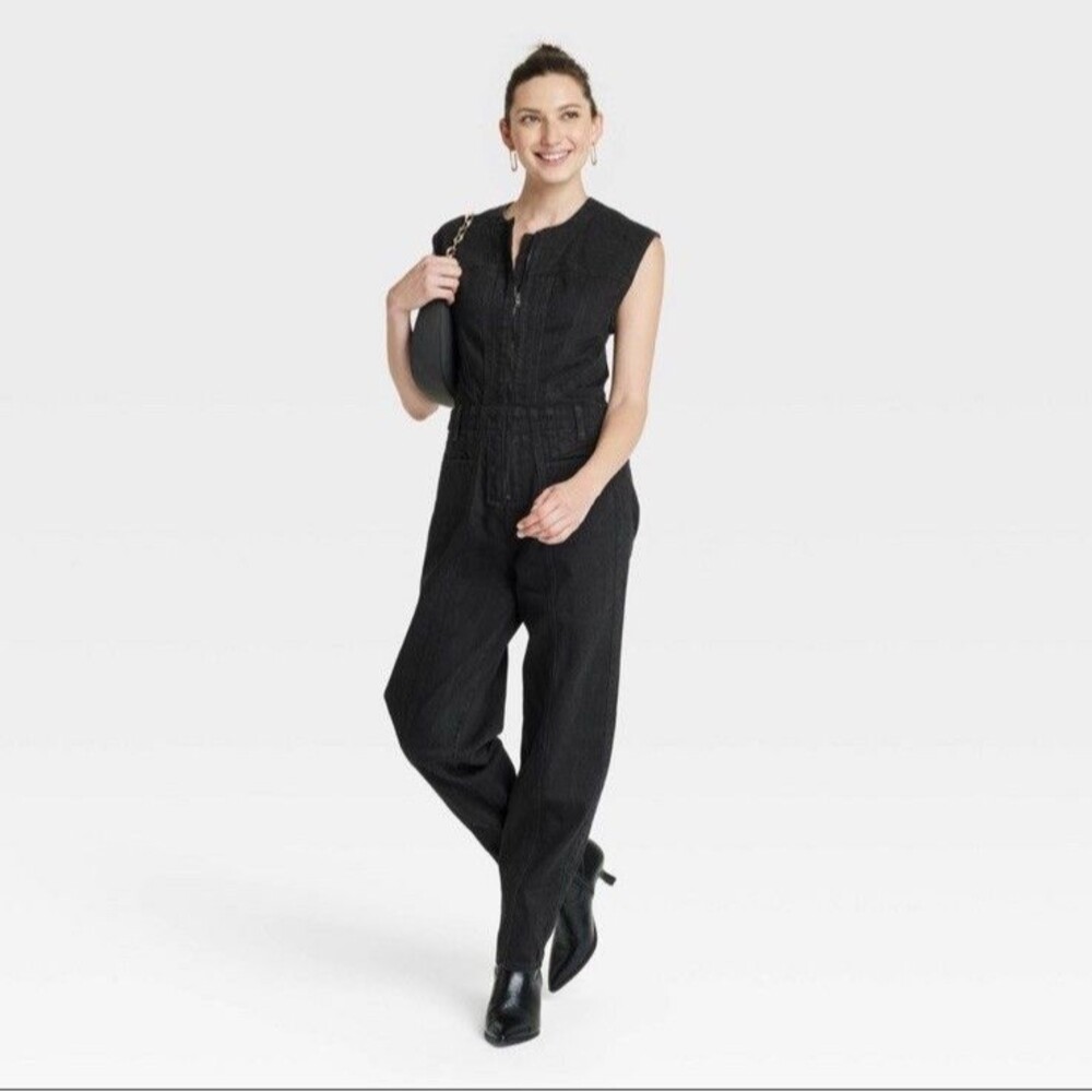 Women's Tailored Denim Jumpsuit - Universal Thread Black Size 6 NWOT